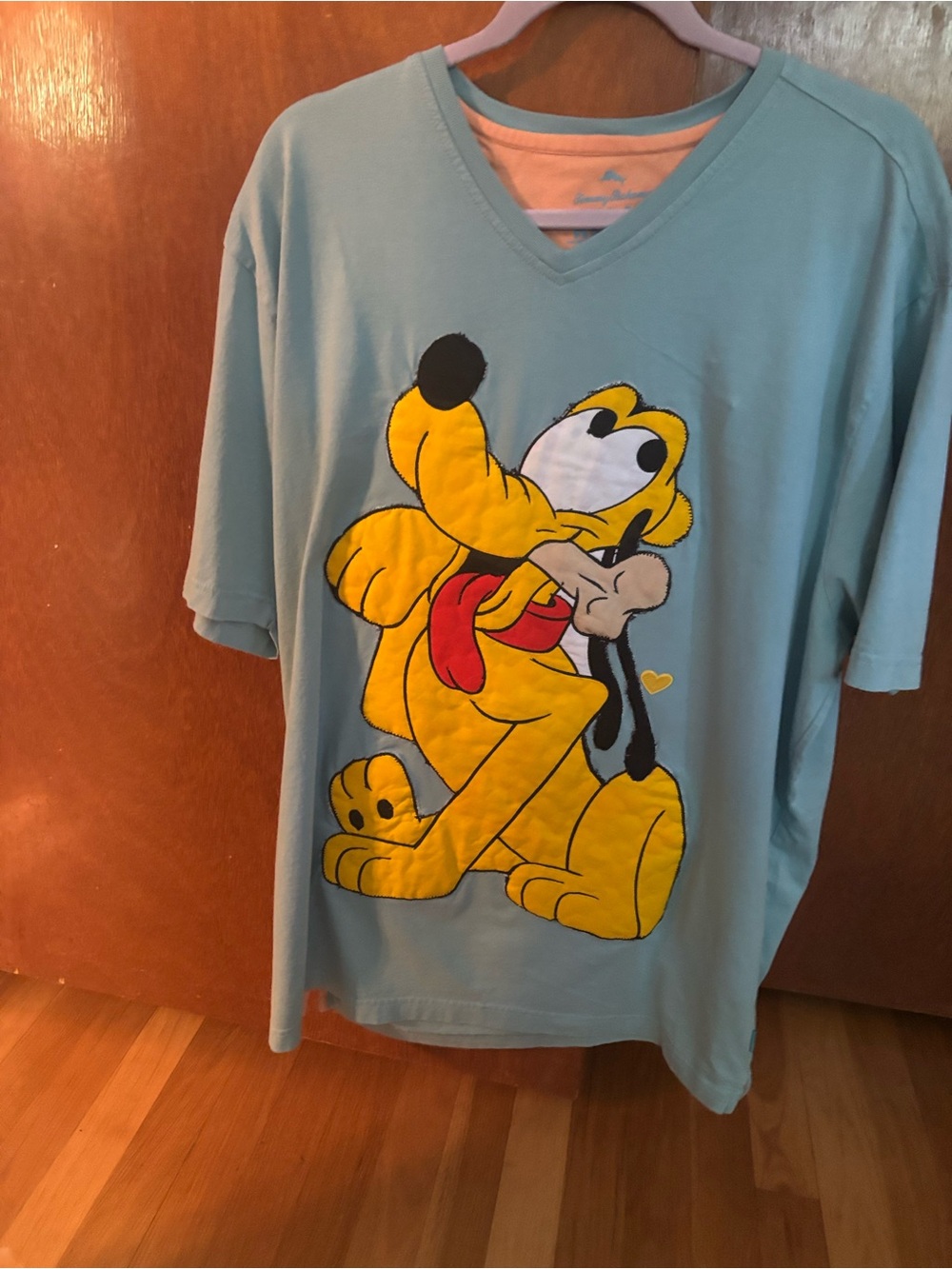 Tommy Bahama Men’s Light Blue V-Neck Tee with Yellow Pluto Graphic